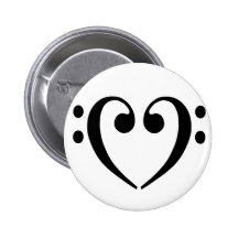 Bass Clef Heart Pinback Buttons