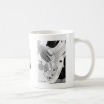 Bass player , bass and hand, negative image coffee mugs