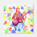 Bass player in watercolour unique colours fridge magnets