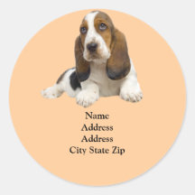 Basset Hound Fabulous Face Address Label Round Sticker