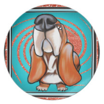 Basset Hound Pop Art Abstract  Glitter Name Dinner Plates