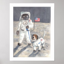 Basset Moon Walk Poster