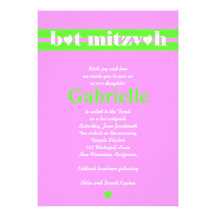 Bat Mitzvah Invitation Gabrielle Pink Green