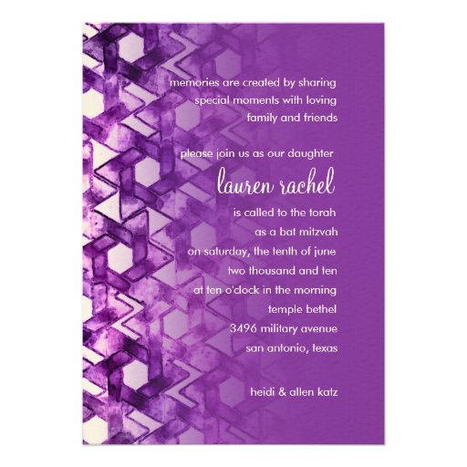 Bat Mitzvah Star of David Damask Custom Invitation