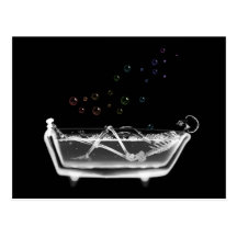 Bath Tub X-Ray Skeleton - Rainbow Bubbles Post Card