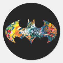 Batman Logo Neon/80s Graffiti Round Stickers
