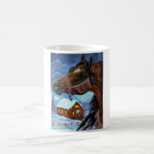 BAY HORSE WINTER CABIN Mug