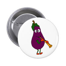 BB- Eggplant Playing Clarinet Cartoon Pinback Buttons