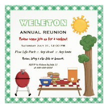 BBQ cookout family reunion, green gingham border Custom Invites