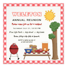 BBQ cookout family reunion, red gingham border Custom Invites