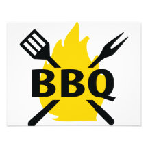 BBQ cutlery with flames icon Personalized Invitations