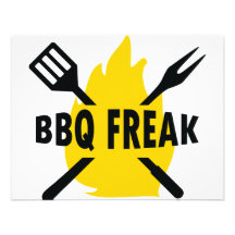 BBQ-Freak with cutlery and flame icon Invitation