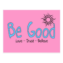 be good logo light blue w/ pink back post card