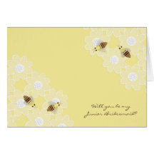Be My Junior Bridesmaid Honey Bees on Yellow Greeting Cards