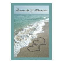 Beach Destination Wedding 5x7, Sand Hearts Custom Invites
