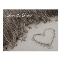 Beach Heart Sepia Save the Date Postcard