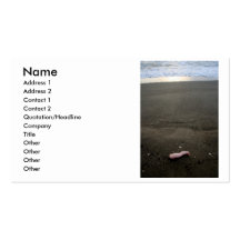 Beach litter plastic doll leg with sunrise business card