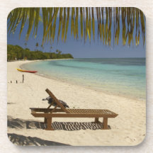 Beach, palm trees & lounger beverage coaster