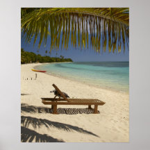 Beach, palm trees & lounger print