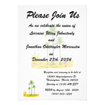 Beach palms sand castle shell personalized invitation