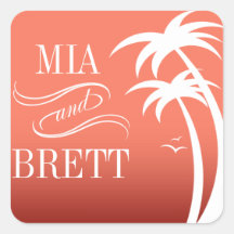 Beach Palms Tropical Wedding | coral Square Sticker