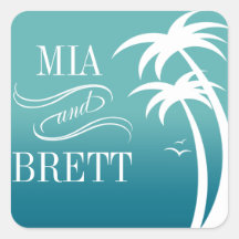 Beach Palms Tropical Wedding | teal Stickers