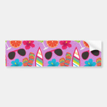 Beach Party Flip Flops Sunglasses Beachball Purple Bumper Stickers