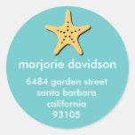 Beach starfish address labels yellow blue stickers