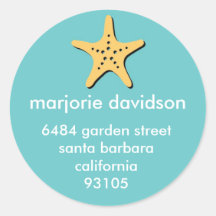 Beach starfish address labels yellow blue stickers