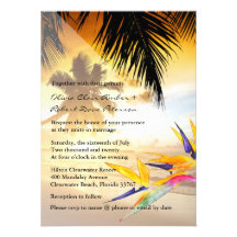 Beach Sunset Palm Trees Bird-of-Paradise Wedding Personalized Invitations