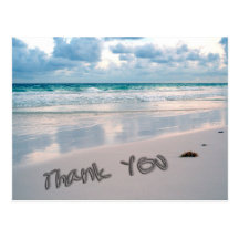 Beach Sunset Thank You Sand Writing Postcards