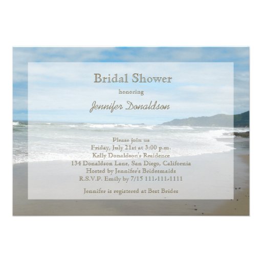 this beach themed bridal shower invitation features a stunning beach ...