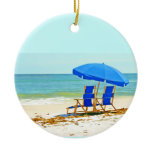 Beach, Umbrella and Chairs at the Shore Christmas Ornament