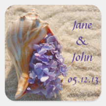 Beach Wedding Favour Stickers: Seashell & hydrange