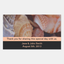 Beach Wedding Favour Stickers: Seashells on Black