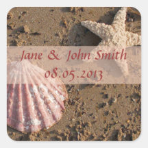 Beach Wedding Favour Stickers:  Shell and Starfish