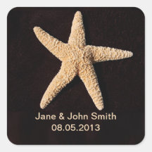 Beach Wedding Favour Stickers: Starfish on Black