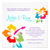Beach Wedding Hibiscus Flower Colourful Personalised Invites