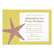 Beach Wedding Invitation - gold leaves invitations