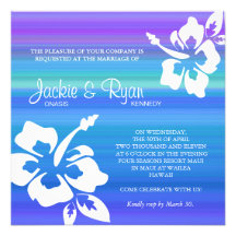 Beach Wedding Invitation Hibiscus Blue Purple