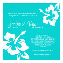 Beach Wedding Invitation Hibiscus Flower Blue