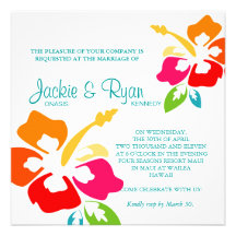 Beach Wedding Invitation Hibiscus Flower Colourful