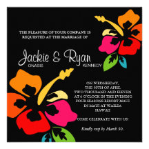 Beach Wedding Invitation Hibiscus Flower Colourful
