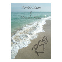 Beach Wedding Matching RSVP, Sand Writing Personalised Announcements