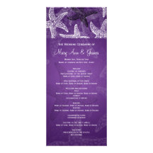 Beach Wedding Program Starfish Purple Personalized Invites
