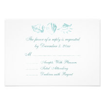 Beach Wedding RSVP Blue Seashells Personalized Invitation