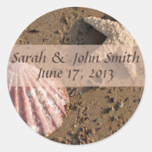Beach Wedding Starfish and Sea Shell Seals2 Round Sticker