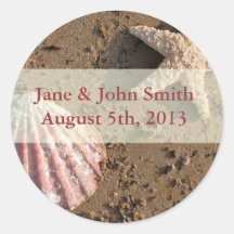 Beach Wedding Starfish and Sea Shell Seals Round Stickers