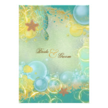 Beach wedding theme turtles starfish personalized invites