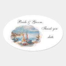 beach weddings oval sticker